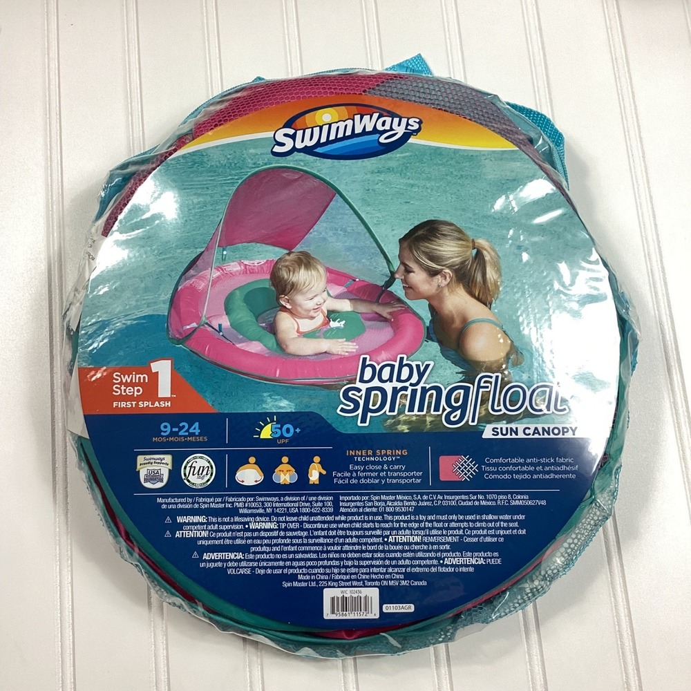SwimWays Baby Spring Float Sun Canopy. 9-24 Months - 50+ UPF Pink‎